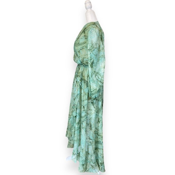 Alex Marie "Hallie" Green Palm Print V-Neck Chiffon Long Sleeve Maxi Dress - Picture 3 of 12